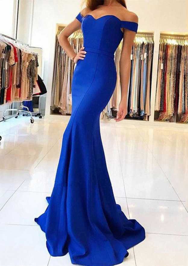 Trumpet/Mermaid Off-The-Shoulder Sweep Train With Pleated